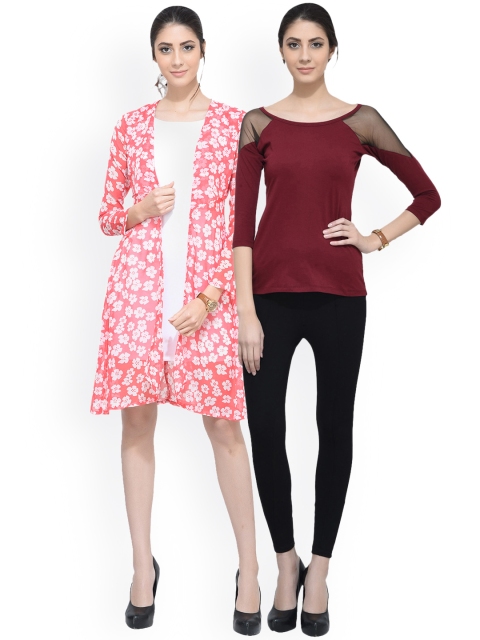 

SCORPIOUS Women Pack of Shrug & Top, Maroon
