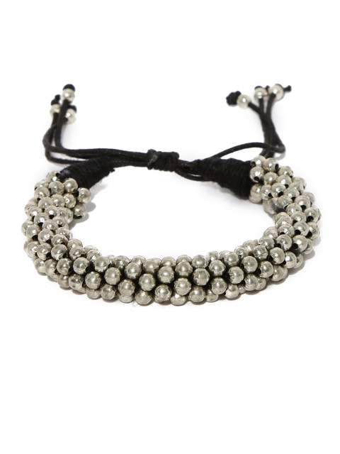 

DressBerry Steel-Toned & Black Beaded Adjustable Bracelet