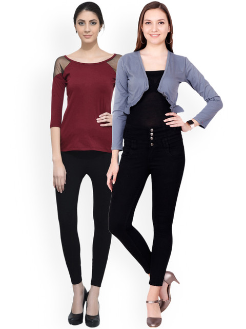 

SCORPIOUS Women Pack of Shrug & Top, Maroon