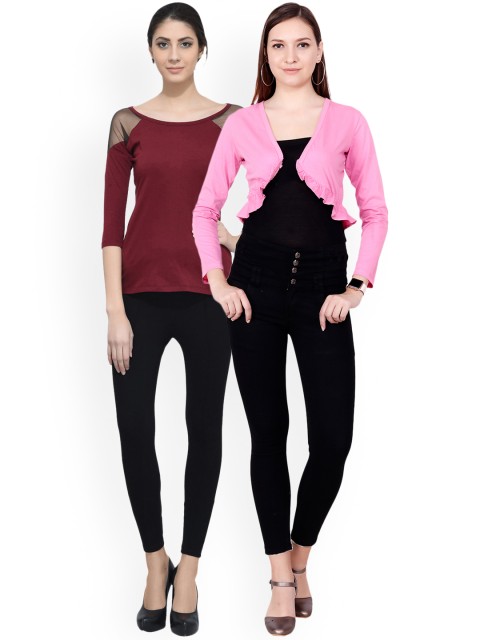 

SCORPIOUS Women Pack of Shrug and Top, Maroon