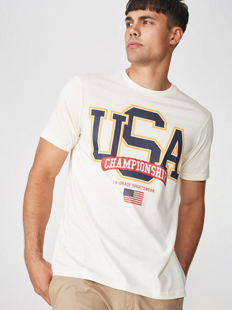 

COTTON ON Men White Printed Round Neck T-shirt