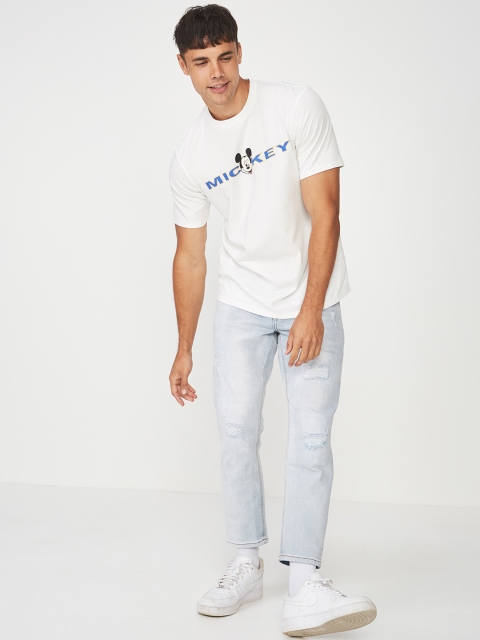 

COTTON ON Men White Printed Round Neck Mickey T-shirt