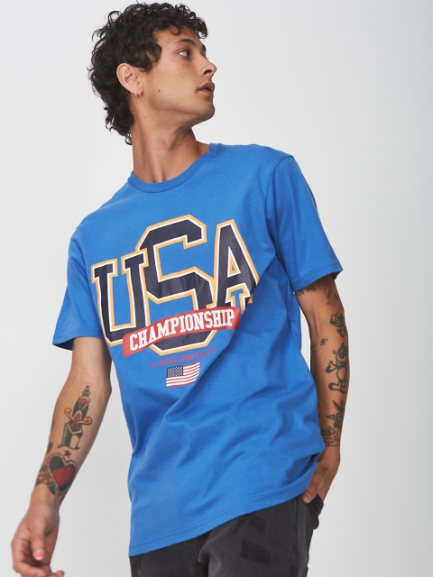 

COTTON ON Men Blue Printed Round Neck T-shirt