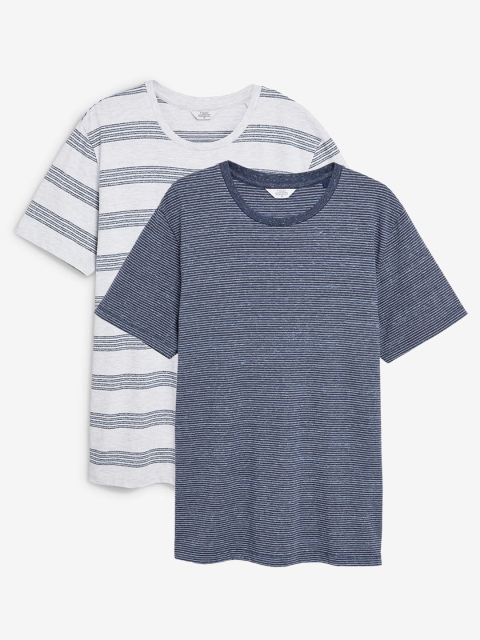 

next Men Multicoloured Striped Pack Of 2 Round Neck T-shirt, Multi