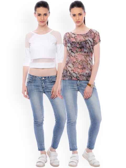 

SCORPIOUS Women Pack of two Pure Cotton Tops, White