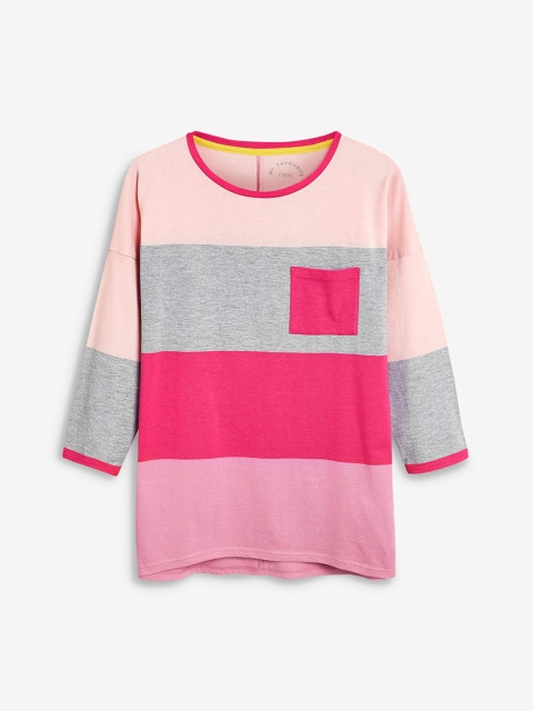 

next Women Pink & Grey Colourblocked Round Neck T-shirt