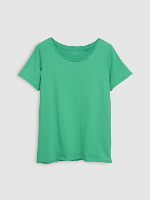 

next Women Green Solid Scoop Neck Pure Cotton T-shirt