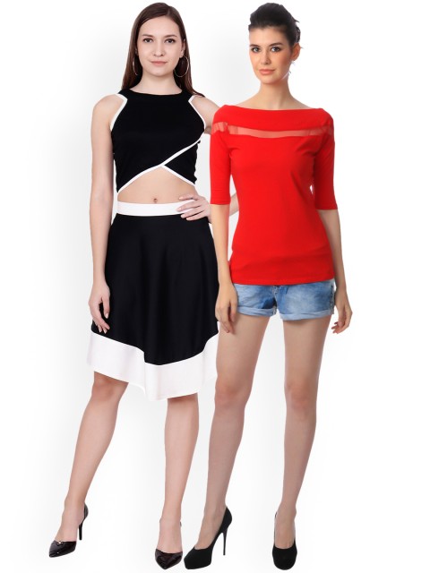 

SCORPIUS Women Pack of 2 Solid Tops, Black