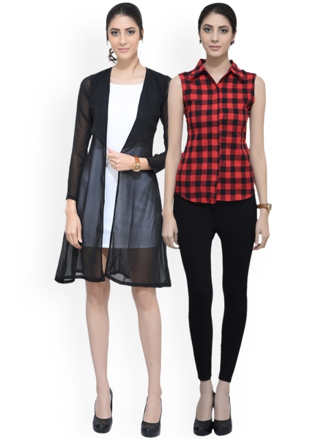

SCORPIUS Women Pack of Shirt With Shrug, Red