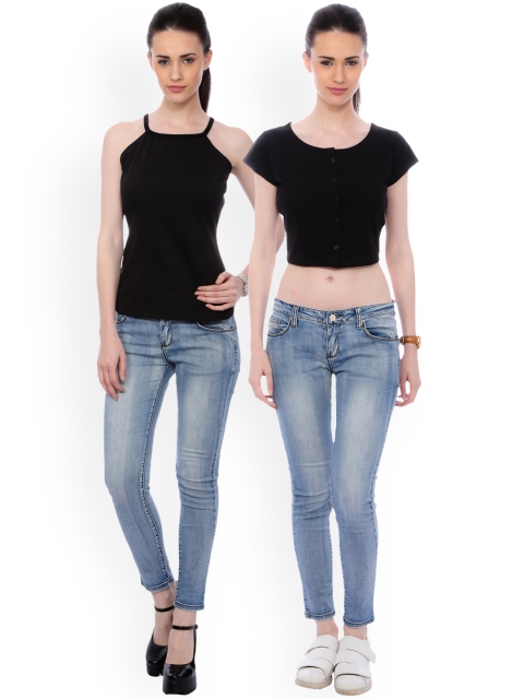 

SCORPIUS Women Pack of 2 Black Solid Tops