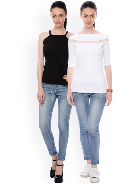 

SCORPIUS Women Pack of 2 Pure Cotton Tops, White