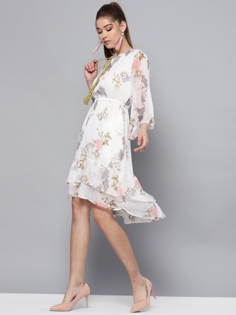 

STREET 9 Women Off-White & Grey Floral Print Fit & Flare Dress