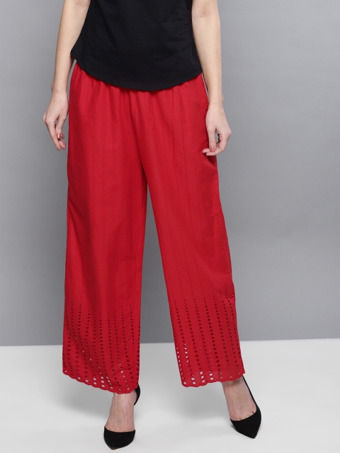 

STREET 9 Women Red Straight Schiffli Embroidered Palazzos