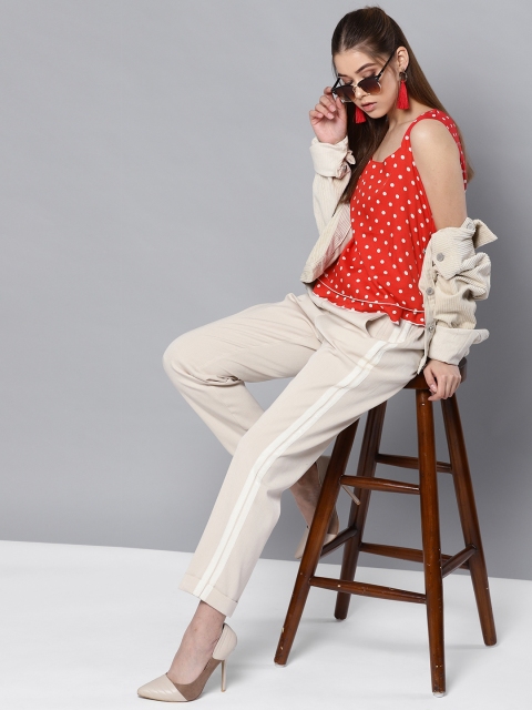 

STREET 9 Women Red & White Dot Print Layered A-Line Top