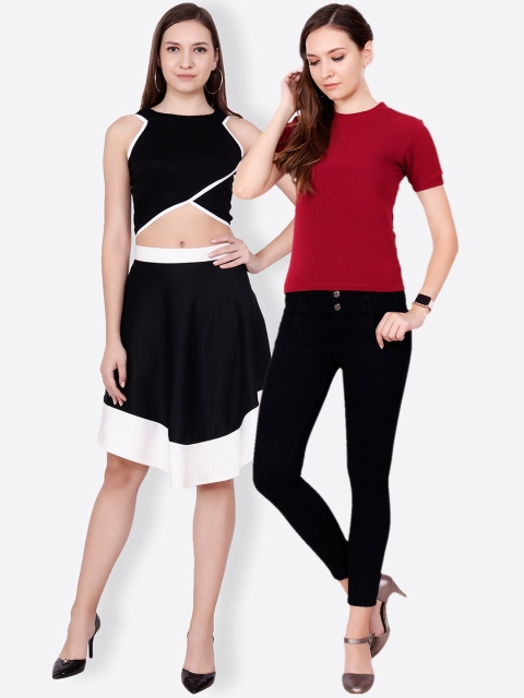 

SCORPIUS Women Pack of 2 Solid Tops, Black