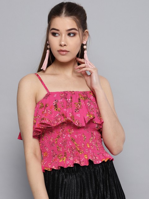 

STREET 9 Women Pink Floral Print Fitted Top