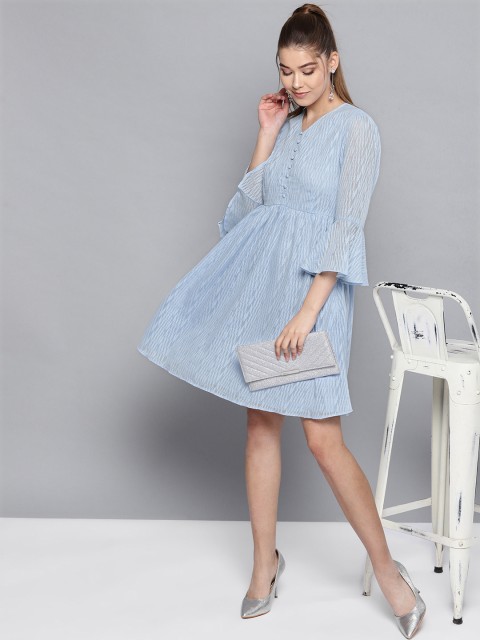 

STREET 9 Women Blue Self Design Fit & Flare Dress