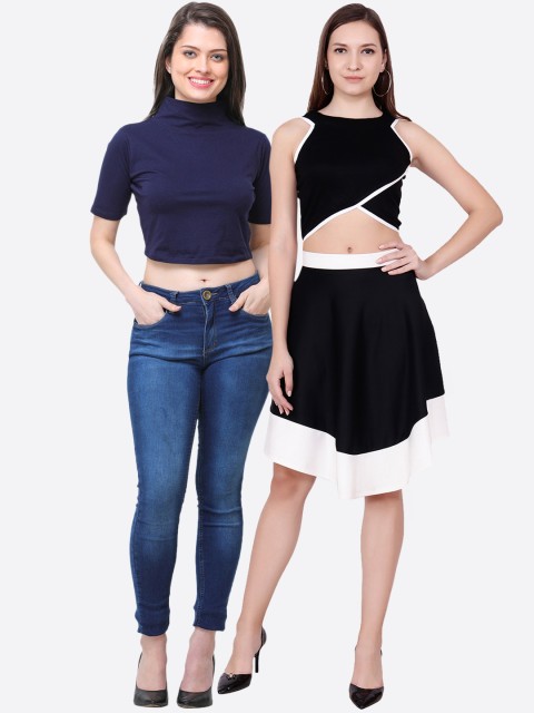 

SCORPIUS Women Pack of 2 Solid Crop Tops, Black