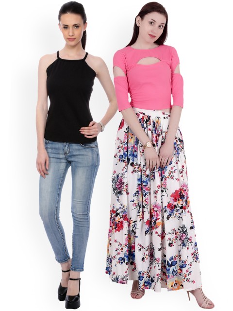 

SCORPIUS Women Pack of 2 Solid Tops, Pink