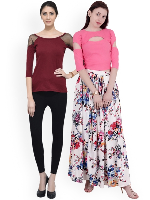 

SCORPIUS Women Pack of 2 Solid Tops, Maroon
