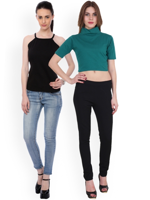 

SCORPIUS Women Pack of 2 Solid Tops, Black