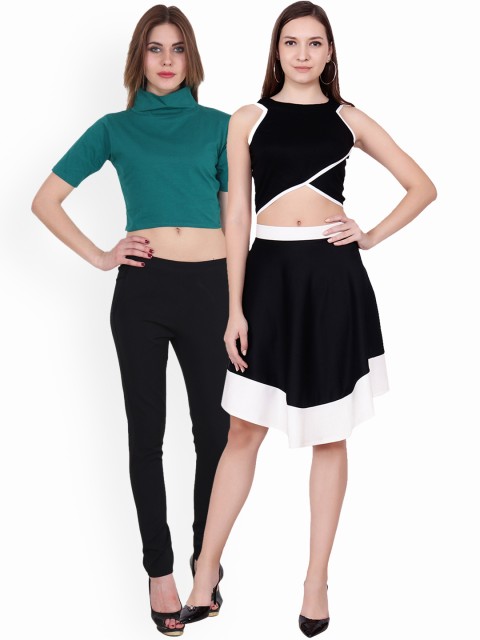 

SCORPIUS Women Pack of 2 Solid Crop Tops, Black