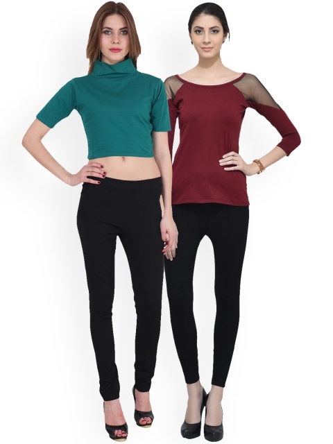 

SCORPIUS Women Pack of 2 Solid Tops, Maroon