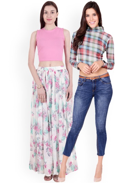 

SCORPIUS Women Pack of 2 Crop Tops, Multi