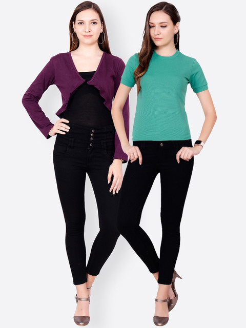 

SCORPIUS Women Pack of 2 Solid Tops, Green