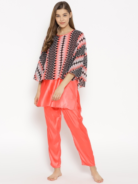 

Sweet Dreams Women Coral Red & Black Printed Night Suit 279778
