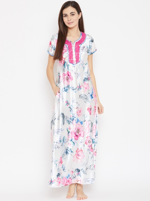 

Sweet Dreams White & Pink Printed Maxi Nightdress