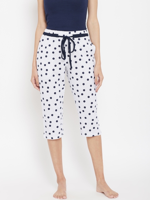 

Sweet Dreams Women White & Navy Blue Printed Lounge Capriss