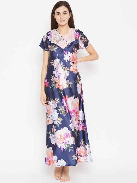 

Sweet Dreams Navy Blue & Pink Printed Maxi Nightdress