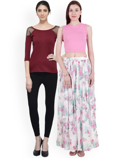 

SCORPIUS Women Pack of 2 Solid Tops, Maroon