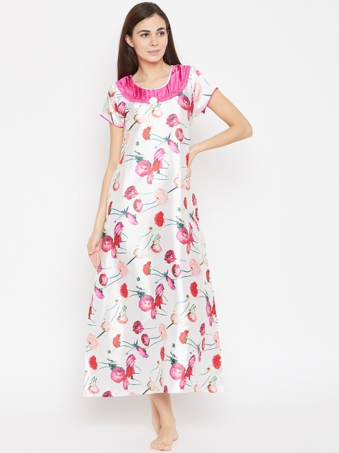 

Sweet Dreams White & Pink Printed Maxi Nightdress