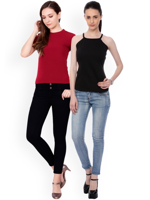 

Scorpius Women Pack of 2 Solid Tops, Black