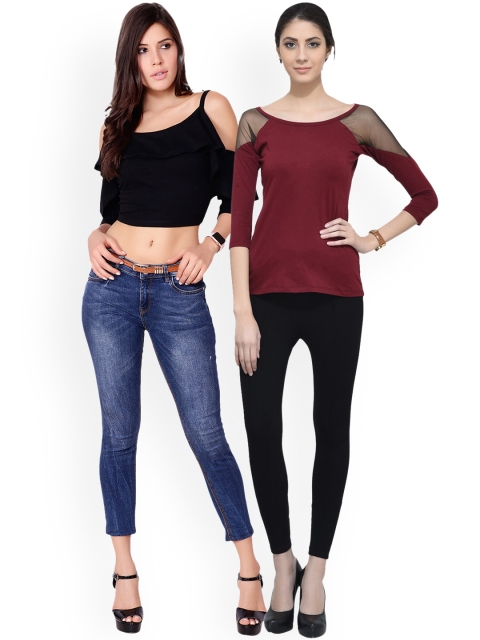 

Scorpius Women Pack of 2 Solid Tops, Maroon