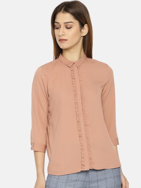 

Van Heusen Woman Women Peach-Coloured Solid Casual Shirt