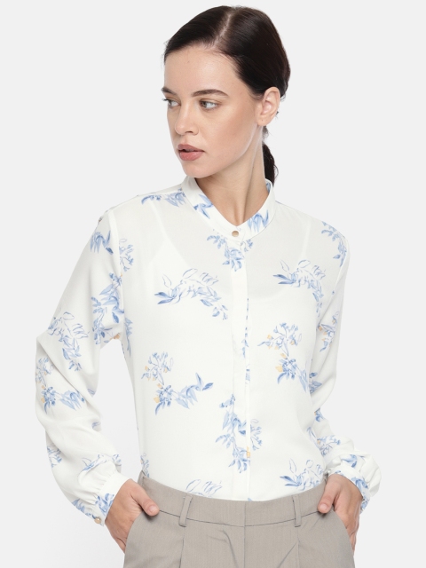 

Van Heusen Woman Women White & Blue Regular Fit Printed Smart Casual Shirt