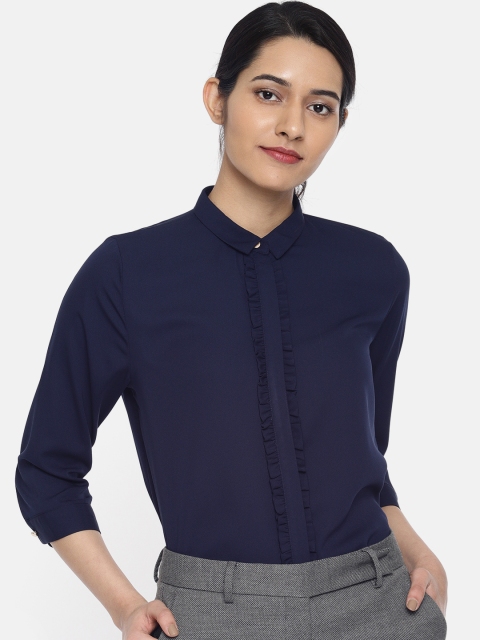 

Van Heusen Woman Blue Solid Formal Shirt, Navy blue