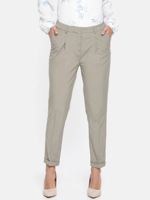 

Van Heusen Woman Women Beige Regular Fit Solid Cropped Formal Trousers