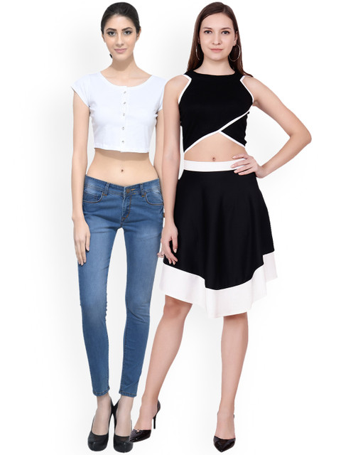 

Scorpius Women Pack of 2 Solid Crop Tops, Black