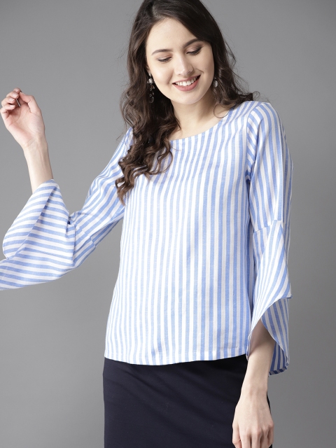 

HERE&NOW Women Blue & White Striped Top