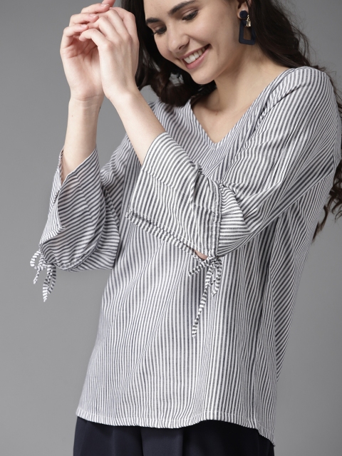

HERE&NOW Women White & Black Striped Top