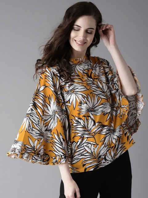 

HERE&NOW Women Mustard Yellow & White Printed Kaftan Top