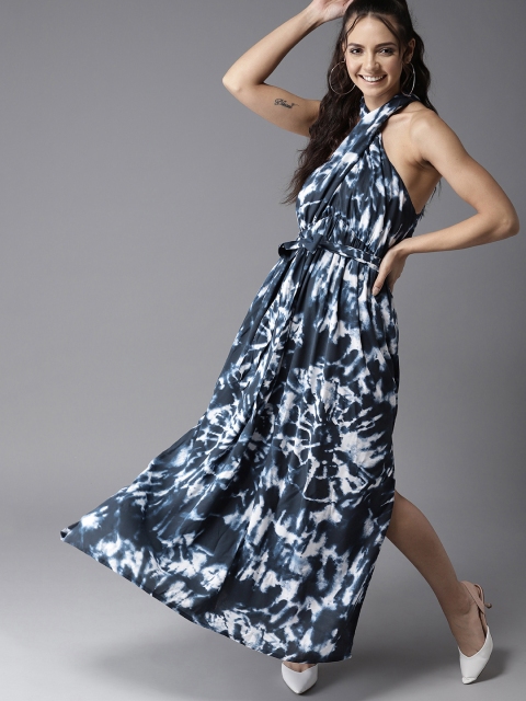

HERE&NOW Women Navy Blue & White Dyed Maxi Dress