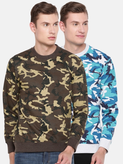 

ARISE Men Pack of 2 Camouflage Print Sweatshirts, Brown