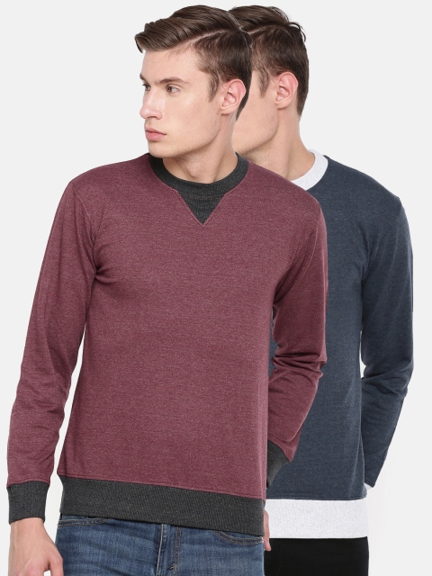 

ARISE Men Pack of 2 Solid Sweatshirts, Burgundy
