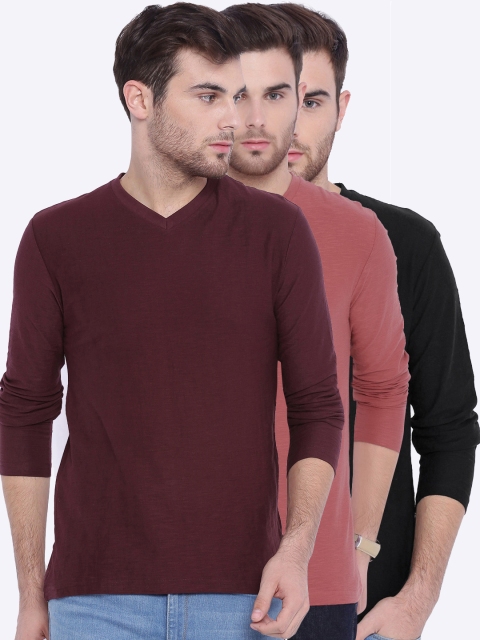 

ARISE Men Pack of 3 Solid T-shirts, Red