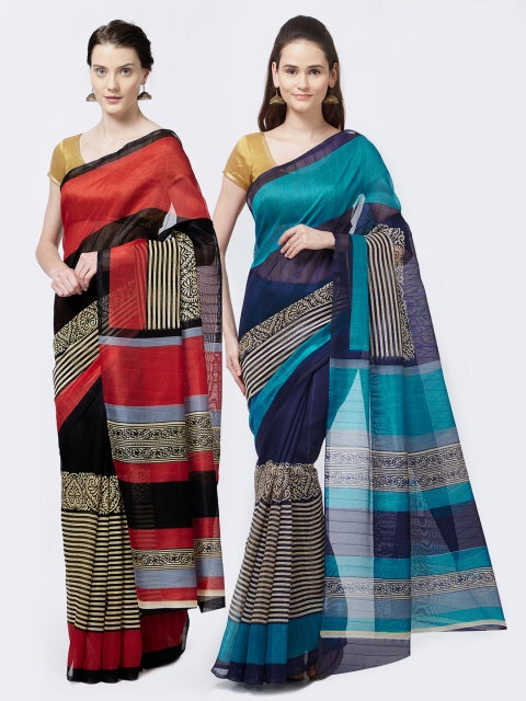 

Rajesh Silk Mills Women Pack of Two Printed Sarees, Red